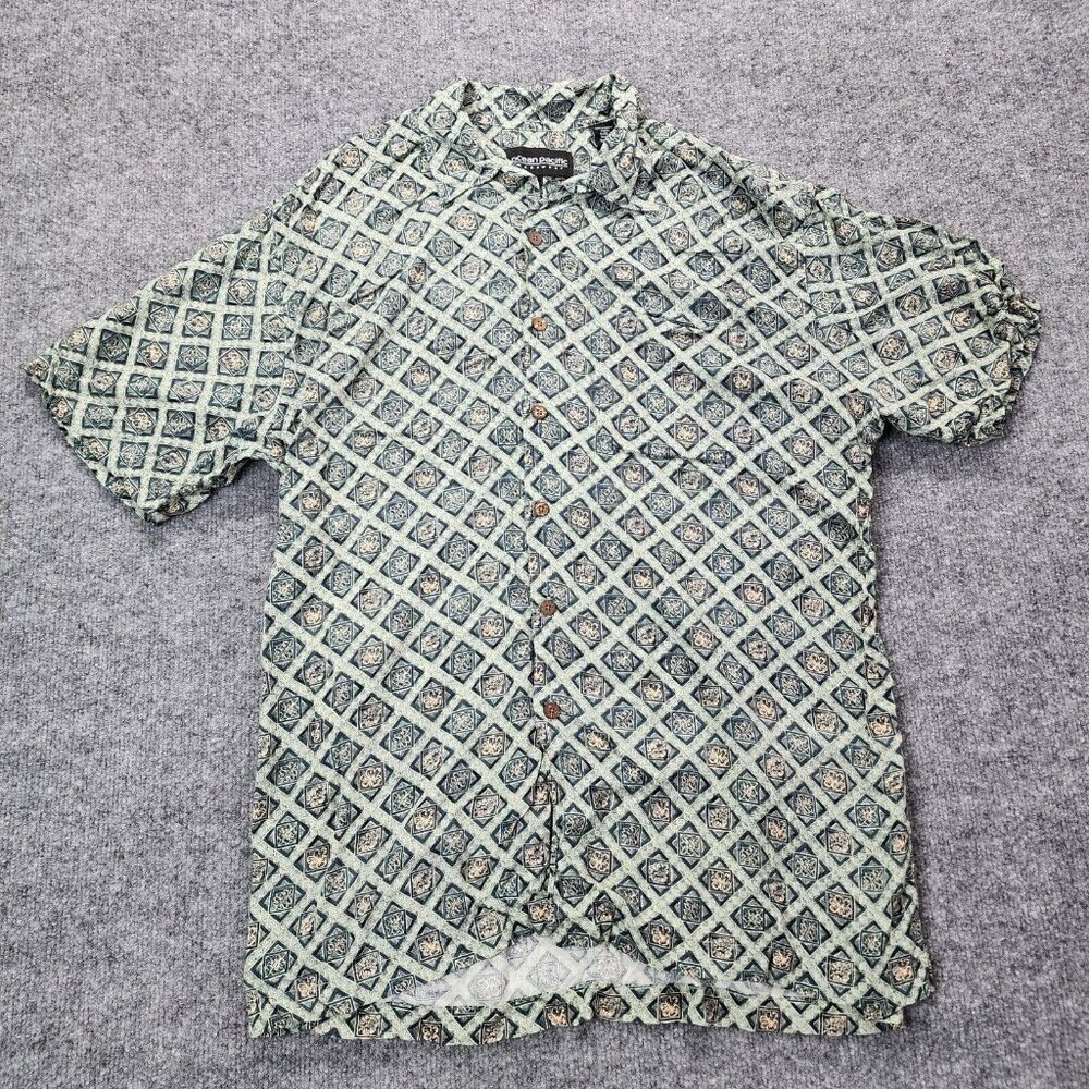VTG Ocean Pacific Shirt Large Mens Green Button Up Hibiscus Hawaiian Outerwear